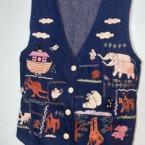 Embroidered Blue Vest with Animal Motifs